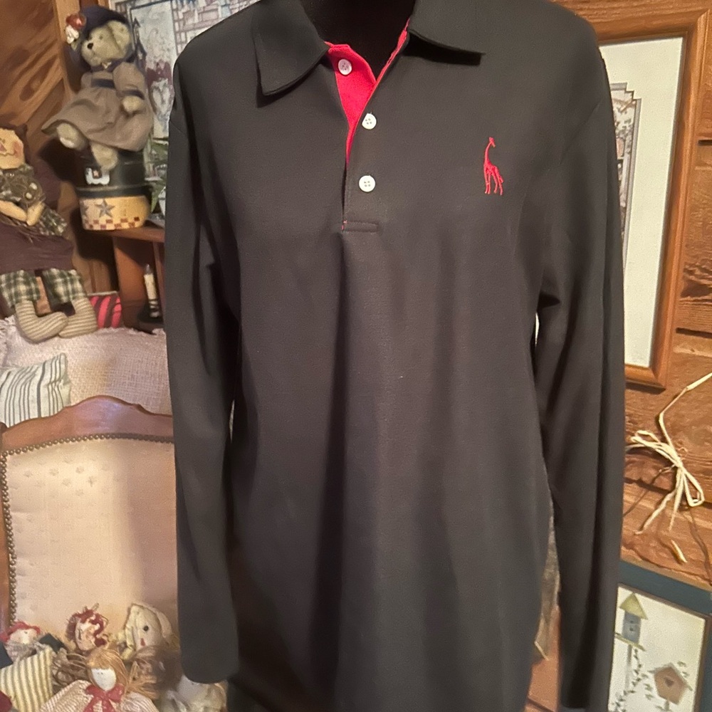 Men's Black and Red Long Sleeve Polo.